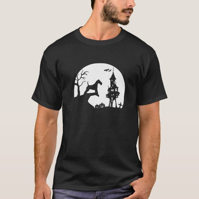 Wire Fox Terrier Dog Moon Silhouette Funny Hallowe T-Shirt (Front)