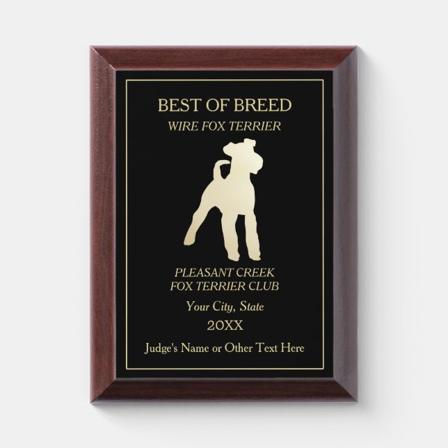 Wire Fox Terrier Dog Show Award Plaque (Vertical)
