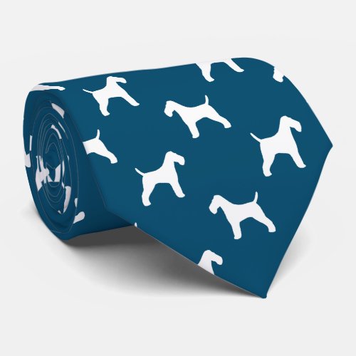 Wire Fox Terrier Dog Silhouettes Pattern Blue Neck Tie