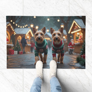 Wire Fox Terrier Dogs Christmas Snow Holiday Doormat