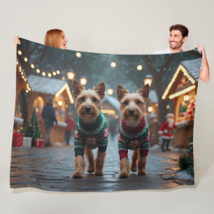 Wire Fox Terrier Dogs Christmas Snow Holiday Fleece Blanket