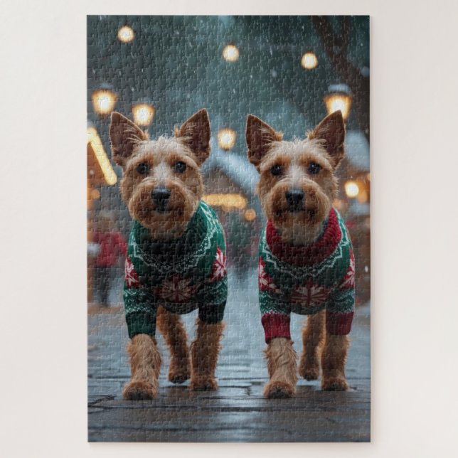 Wire Fox Terrier Dogs Christmas Snow Holiday Jigsaw Puzzle (Vertical)