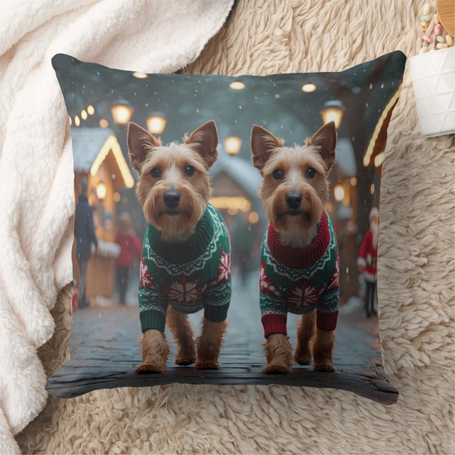 Wire Fox Terrier Dogs Christmas Snow Holiday Throw Pillow (Blanket)