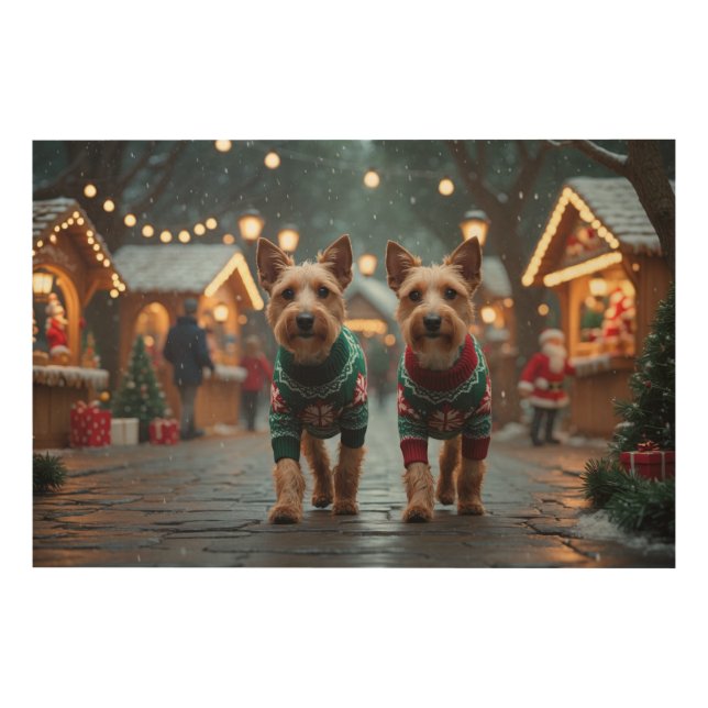 Wire Fox Terrier Dogs Christmas Snow Holiday Wood Wall Art (Front)