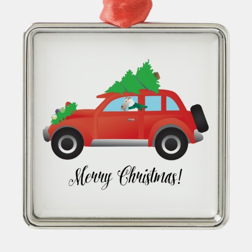 Wire Fox Terrier Driving a Christmas Car Metal Ornament