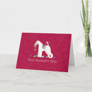 Wire Fox Terrier Feliz Naughty Dog Christmas Holiday Card