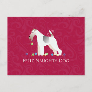 Wire Fox Terrier Feliz Naughty Dog Christmas Holiday Postcard