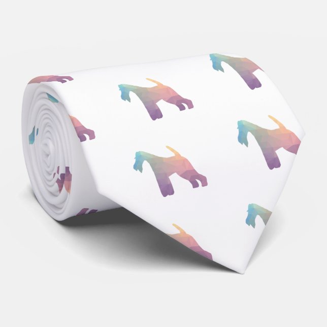 Wire Fox Terrier Geometric Pattern Silhouette Neck Tie (Rolled)