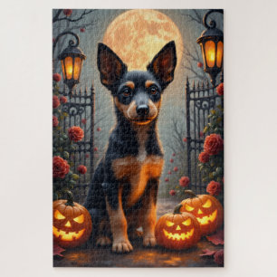 Wire Fox Terrier Gothic Halloween Portrait Art Jigsaw Puzzle