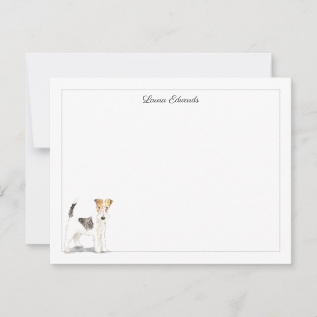 Wire Fox Terrier Gray Border Personalized Note Card (Front)
