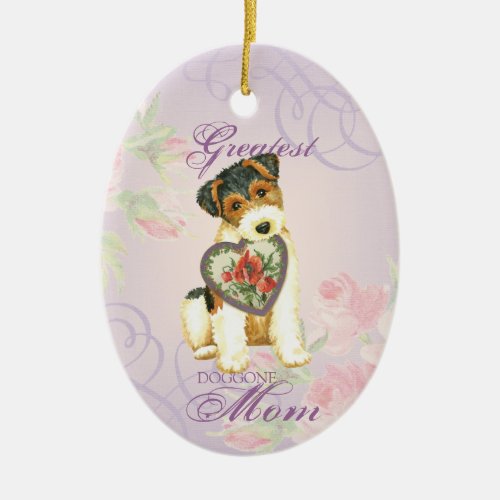 Wire Fox Terrier Heart Mom Ceramic Ornament