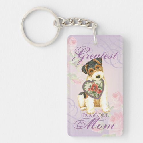 Wire Fox Terrier Heart Mom Keychain