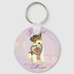 Wire Fox Terrier Heart Mom Keychain
