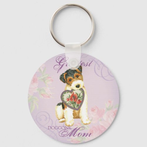 Wire Fox Terrier Heart Mom Keychain