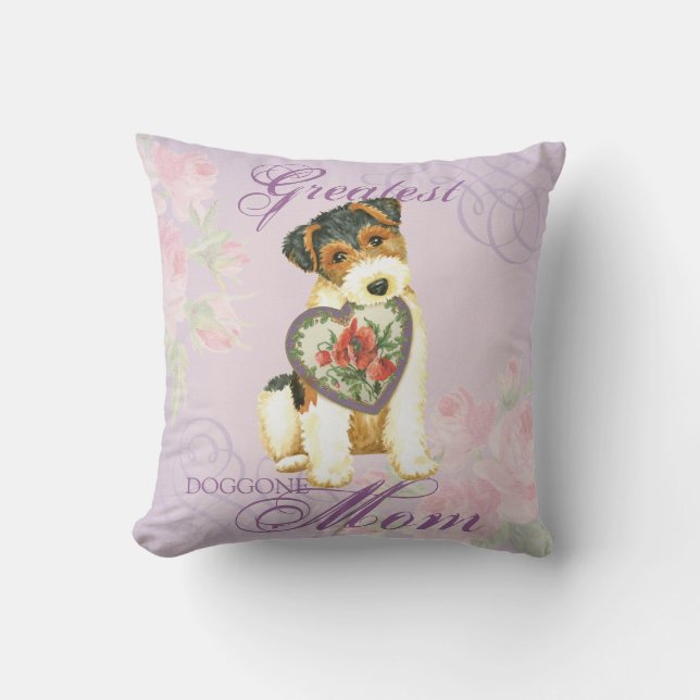 Wire Fox Terrier Heart Mom Throw Pillow (Front)
