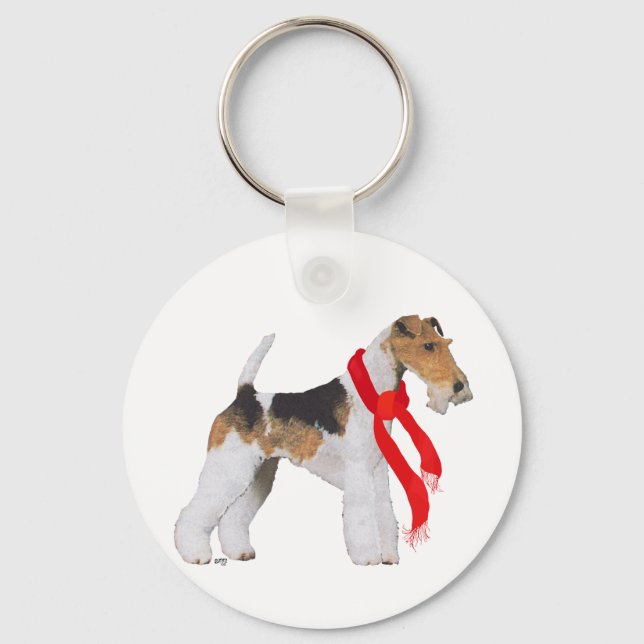 Wire Fox Terrier in a Scarf Keychain (Front)