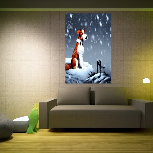 Wire Fox Terrier in the snow  AI Art Poster