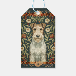Wire Fox Terrier in William Morris Floral Style Gift Tags
