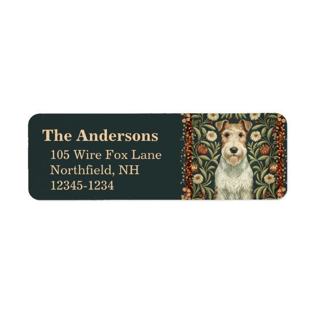 Wire Fox Terrier in William Morris Floral Style Label (Front)