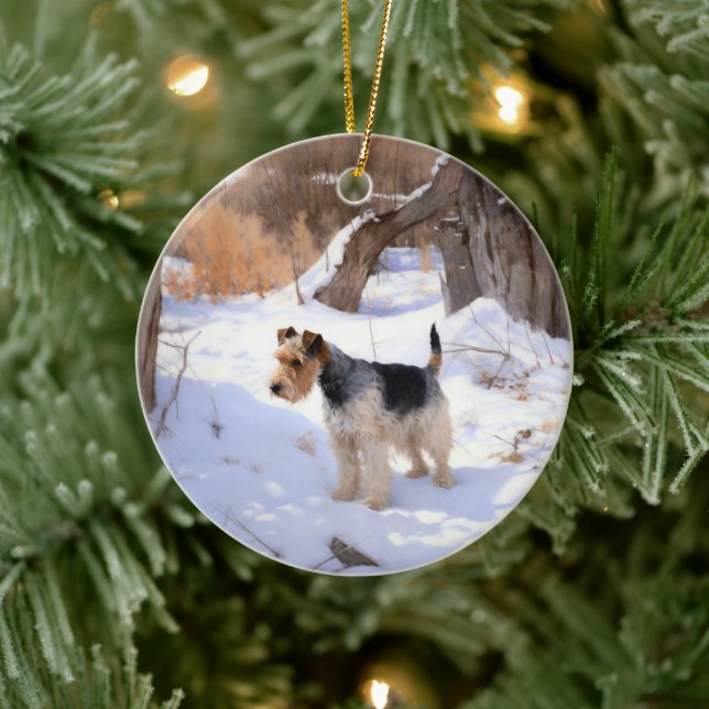 Wire Fox Terrier Let It Snow Christmas  Ceramic Ornament (Tree)