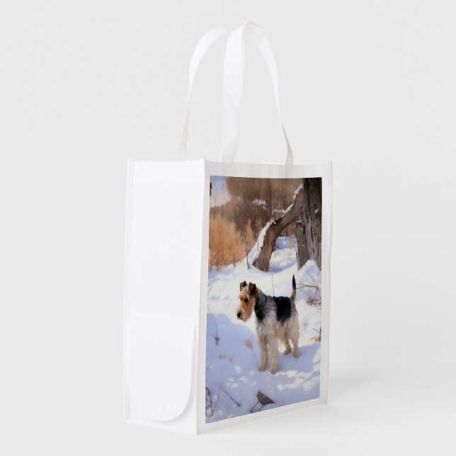 Wire Fox Terrier Let It Snow Christmas  Grocery Bag (Front Side)