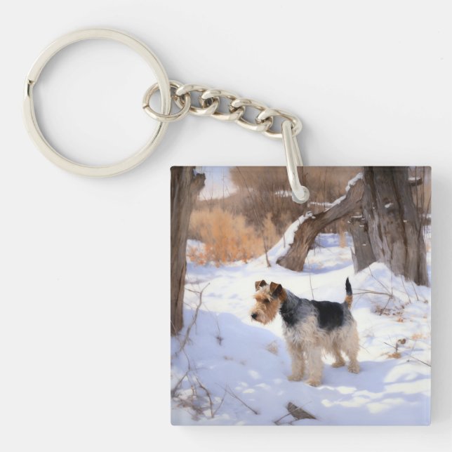 Wire Fox Terrier Let It Snow Christmas  Keychain (Front)