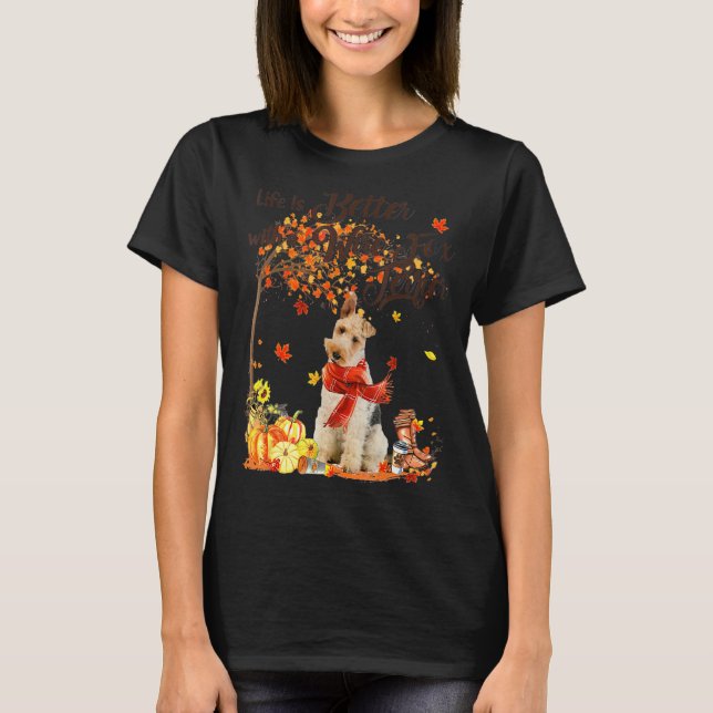 Wire Fox Terrier Maple Tree Thanksgiving Day Cute  T-Shirt (Front)