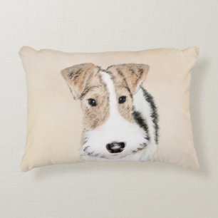 Wire Fox Terrier Painting - Cute Original Dog Art Accent Pillow