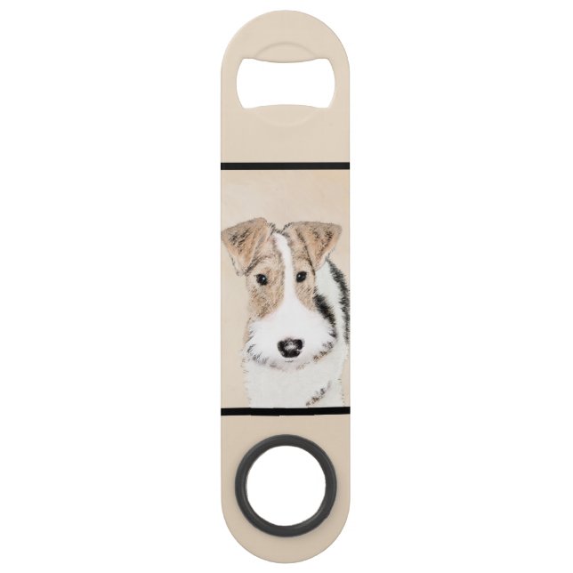 Wire Fox Terrier Painting - Cute Original Dog Art Bar Key (Back)