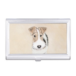 Wire Fox Terrier Painting - Cute Original Dog Art Business Card Case
