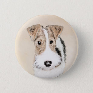 Wire Fox Terrier Painting - Cute Original Dog Art Button