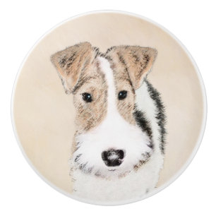 Wire Fox Terrier Painting - Cute Original Dog Art Ceramic Knob