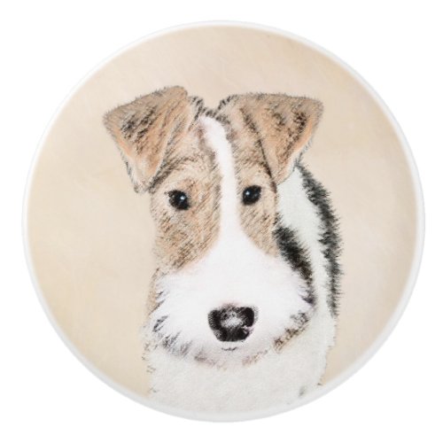 Wire Fox Terrier Painting _ Cute Original Dog Art Ceramic Knob
