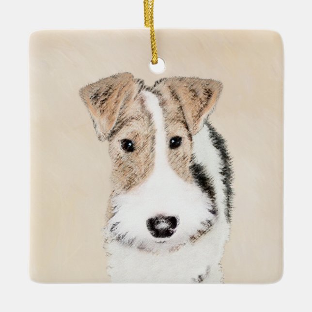 Wire Fox Terrier Painting - Cute Original Dog Art Ceramic Ornament (Front)