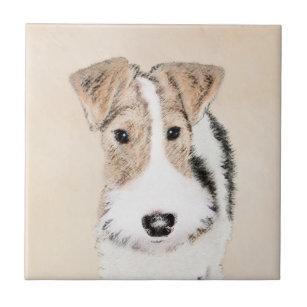 Wire Fox Terrier Painting - Cute Original Dog Art Ceramic Tile