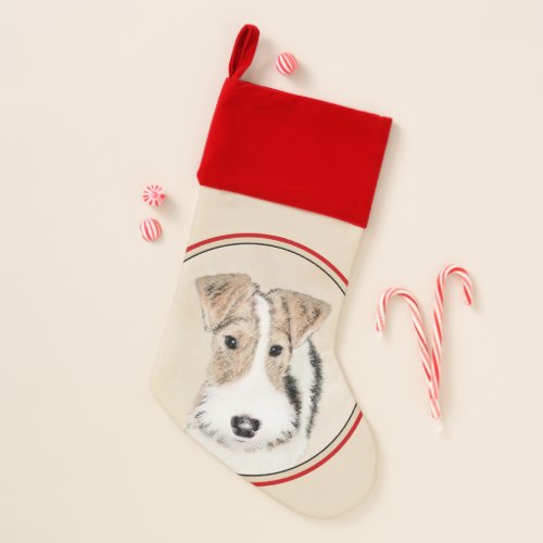 Wire Fox Terrier Painting _ Cute Original Dog Art Christmas Stocking