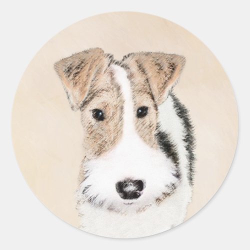 Wire Fox Terrier Painting _ Cute Original Dog Art Classic Round Sticker