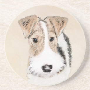Wire Fox Terrier Painting - Cute Original Dog Art Coaster