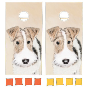 Wire Fox Terrier Painting - Cute Original Dog Art Cornhole Set