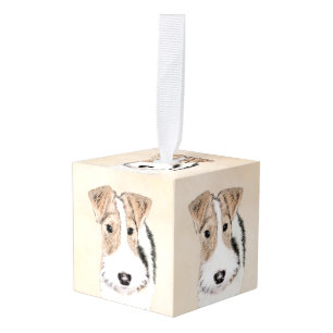 Wire Fox Terrier Painting - Cute Original Dog Art Cube Ornament
