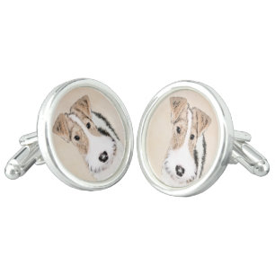 Wire Fox Terrier Painting - Cute Original Dog Art Cufflinks