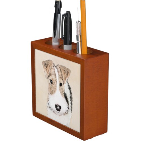 Wire Fox Terrier Painting _ Cute Original Dog Art Desk Organizer