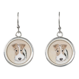 Wire Fox Terrier Painting - Cute Original Dog Art Earrings