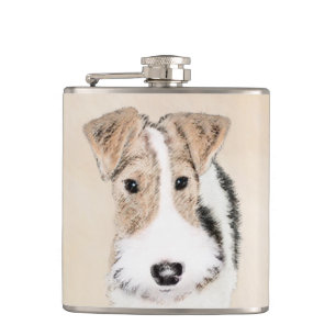 Wire Fox Terrier Painting - Cute Original Dog Art Flask