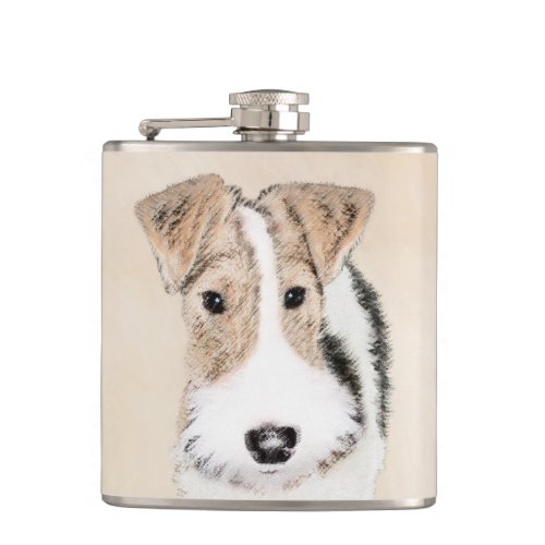 Wire Fox Terrier Painting _ Cute Original Dog Art Flask