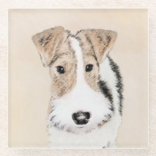 Wire Fox Terrier Painting - Cute Original Dog Art Glass Coaster