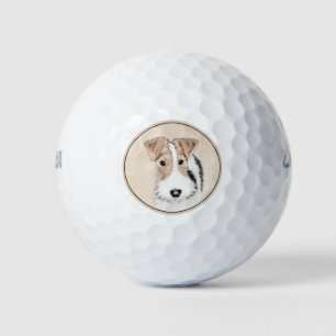 Wire Fox Terrier Painting - Cute Original Dog Art Golf Balls
