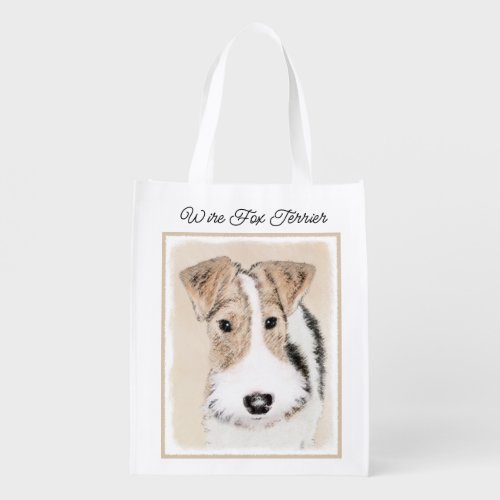 Wire Fox Terrier Painting _ Cute Original Dog Art  Grocery Bag