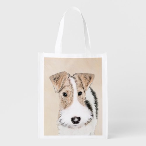 Wire Fox Terrier Painting _ Cute Original Dog Art Grocery Bag