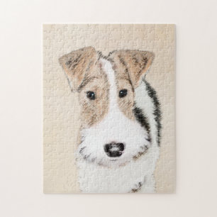 Wire Fox Terrier Painting - Cute Original Dog Art Jigsaw Puzzle